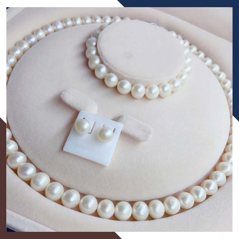 Bộ Trang Sức Ngọc Trai Thật Kiểu Trơn Đơn Giản BTSNT221