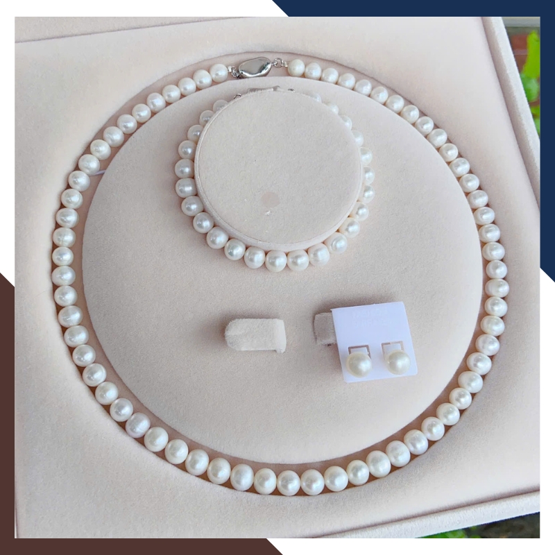 Bộ trang sức ngọc trai thật màu trắng BTSNT200