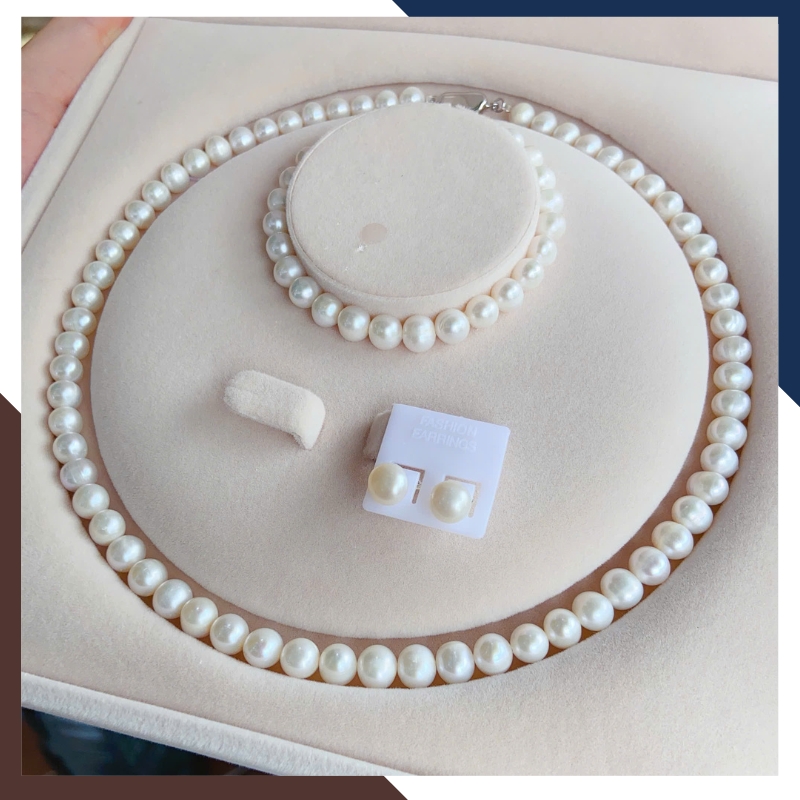 Bộ trang sức ngọc trai thật màu trắng BTSNT200