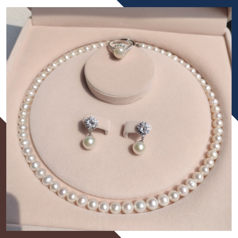 Bộ trang sức ngọc trai thật màu trắng cao cấp mã BTSNT20