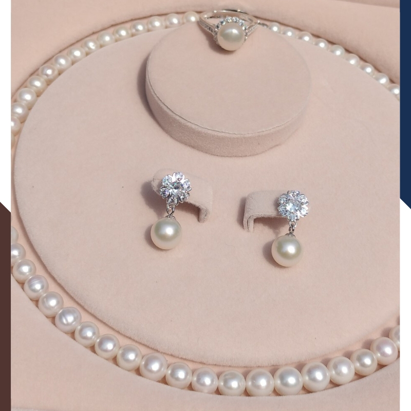 Bộ trang sức ngọc trai thật màu trắng cao cấp mã BTSNT20