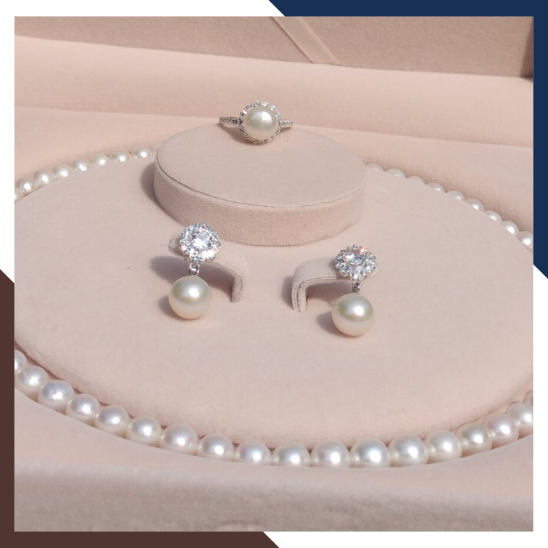 Bộ trang sức ngọc trai thật màu trắng cao cấp mã BTSNT20
