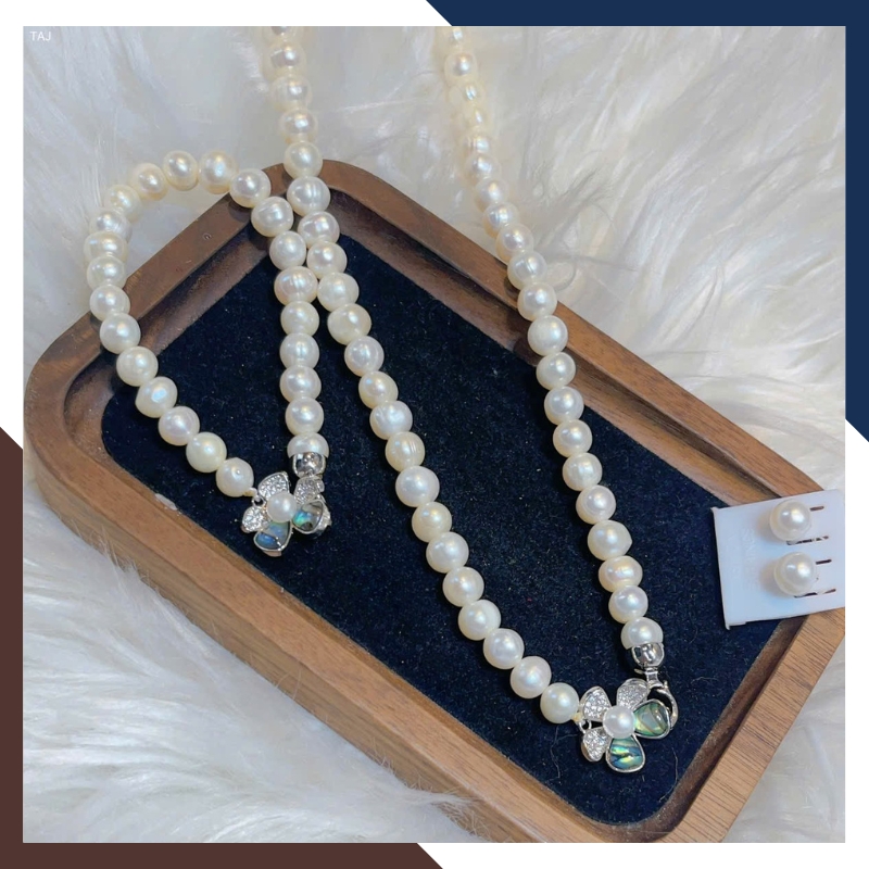 Bộ Trang Sức Ngọc Trai Thật Mix Khoá Hình Hoa 5 Cánh BTSNT220