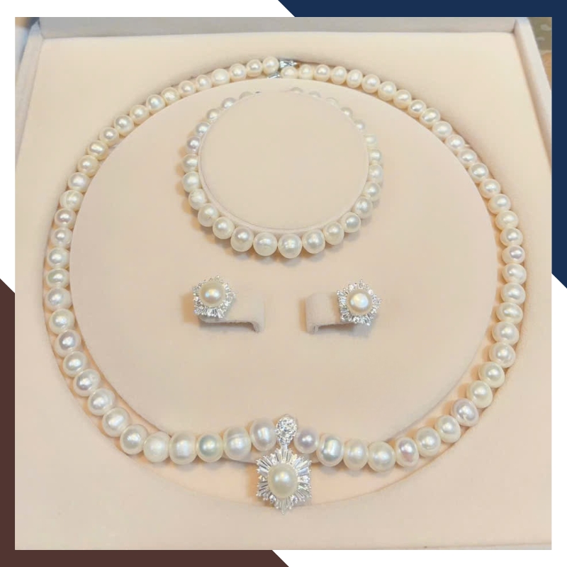 Bộ trang sức ngọc trai thật mix bạc 925 BTSNT190