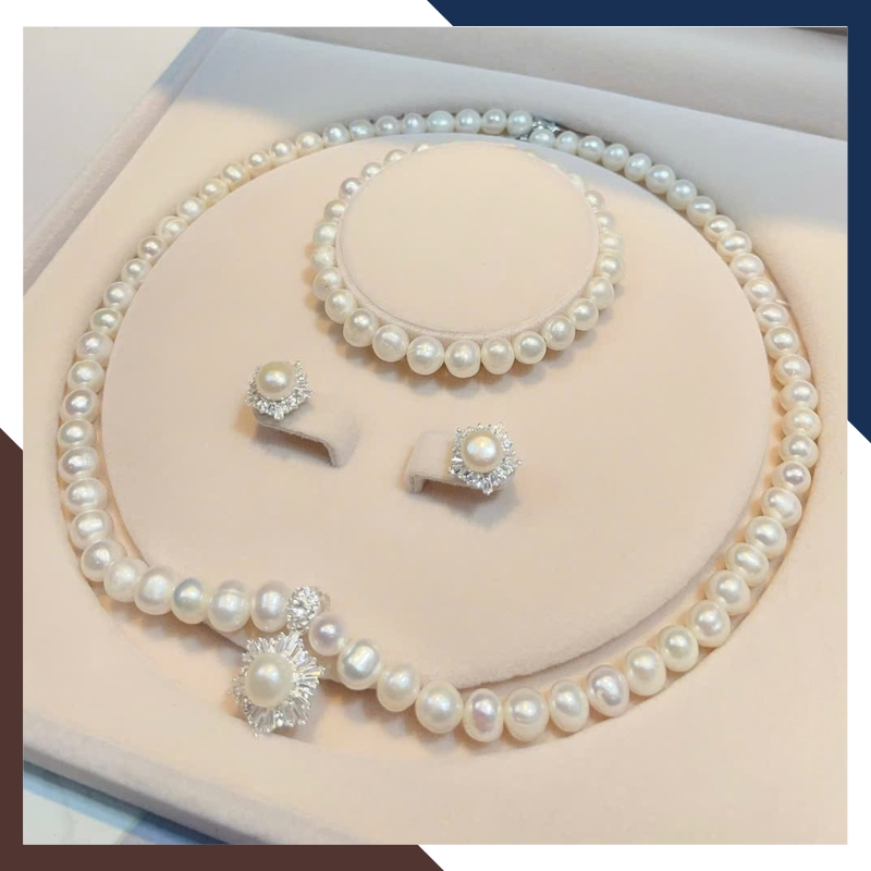 Bộ trang sức ngọc trai thật mix bạc 925 BTSNT190