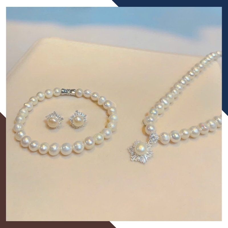 Bộ trang sức ngọc trai thật mix bạc 925 BTSNT190