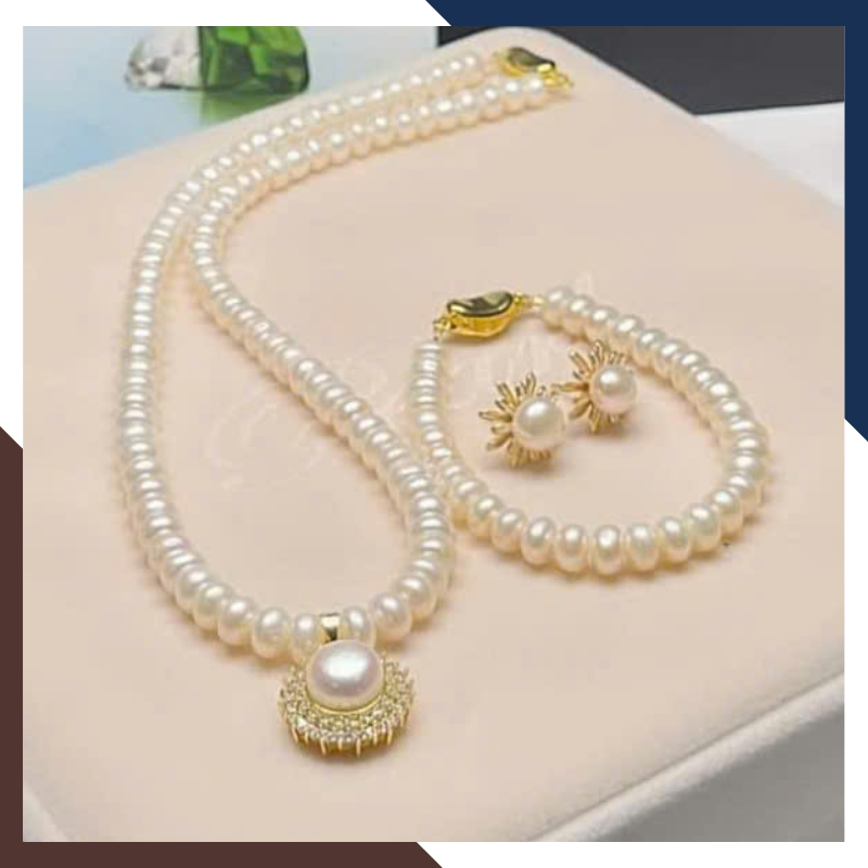 Bộ trang sức ngọc trai thật nuôi nước ngọt cao cấp cho nữ mặc áo dài đẹp 78T250