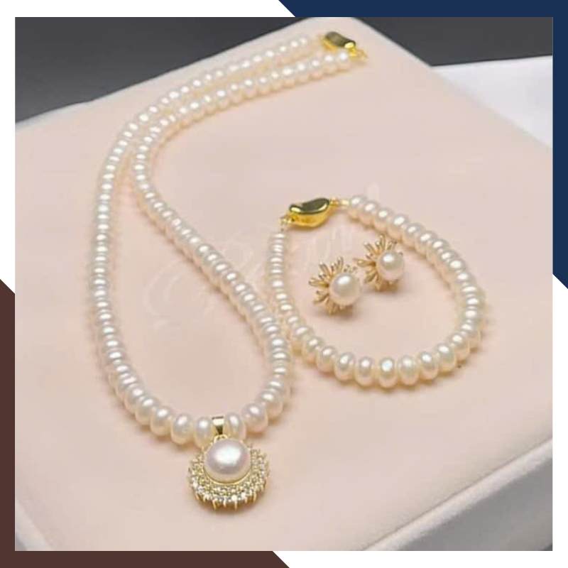 Bộ trang sức ngọc trai thật nuôi nước ngọt cao cấp cho nữ mặc áo dài đẹp 78T250