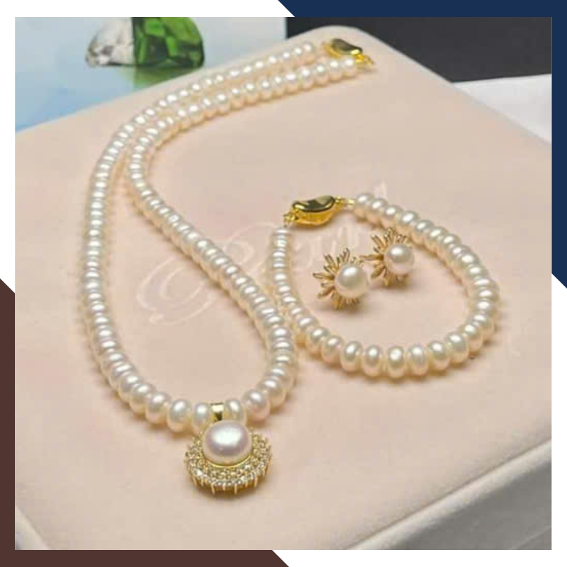 Bộ trang sức ngọc trai thật nuôi nước ngọt cao cấp cho nữ mặc áo dài đẹp 78T250