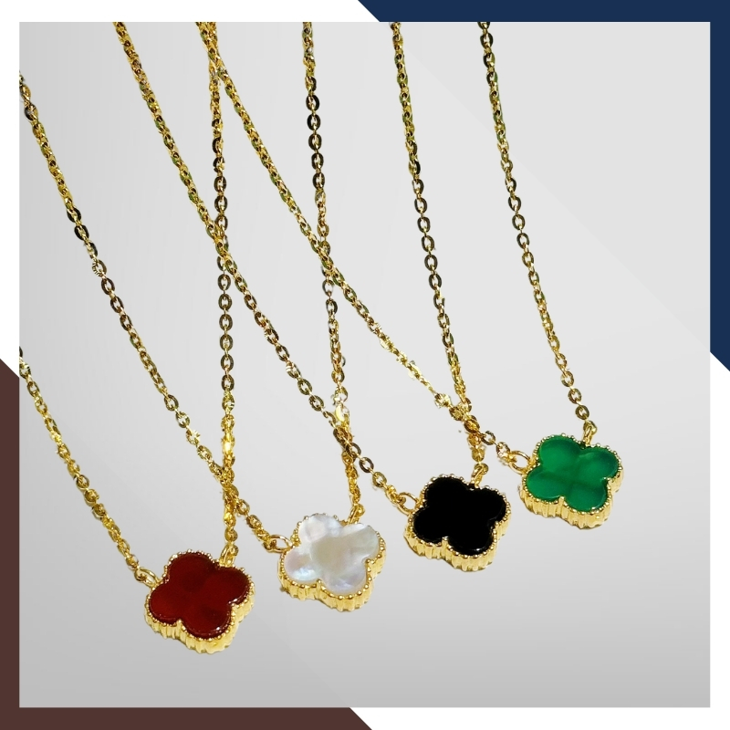 Bộ trang sức vàng tây 10k hình cỏ 4 lá gồm dây chuyền, lắc tay và bông tai mã L86D66B37