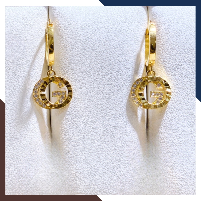 Bông tai vàng tây nữ 10k 2 chữ GC đính đá trẻ trung TL53