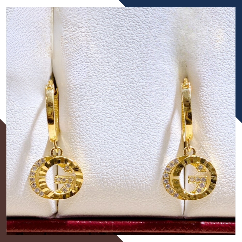 Bông tai vàng tây nữ 10k 2 chữ GC đính đá trẻ trung TL53