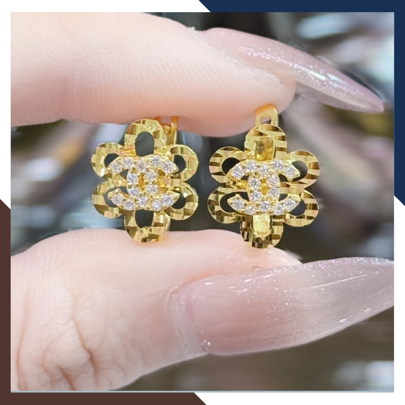 Bông tai chanel vàng tây 10k hình hoa 6 cánh TL49