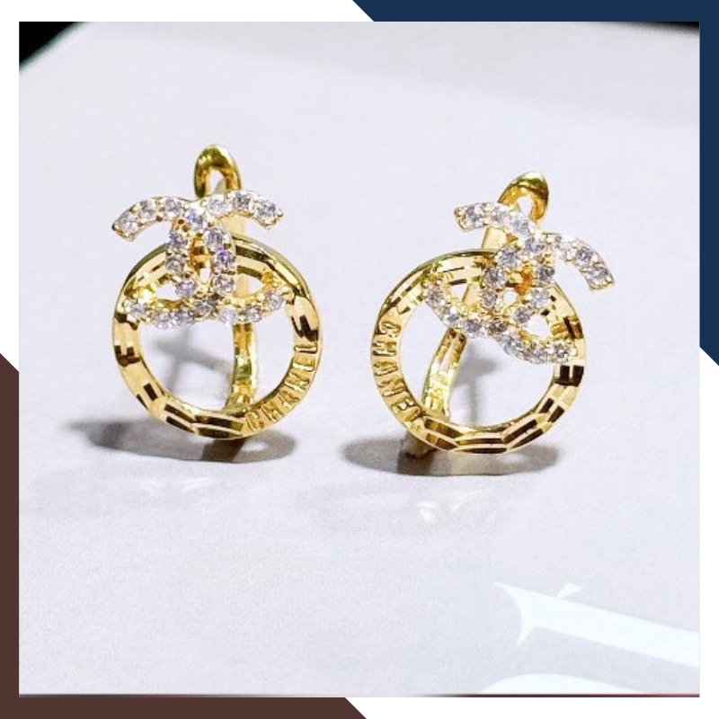 Bông tai chanel vàng tây 10k mẫu chốt bấm bật trẻ trung mới đẹp cho nữ mã TL52