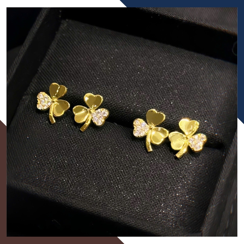 Bông Tai Cỏ 3 Lá Vàng Tây 10k BTV219