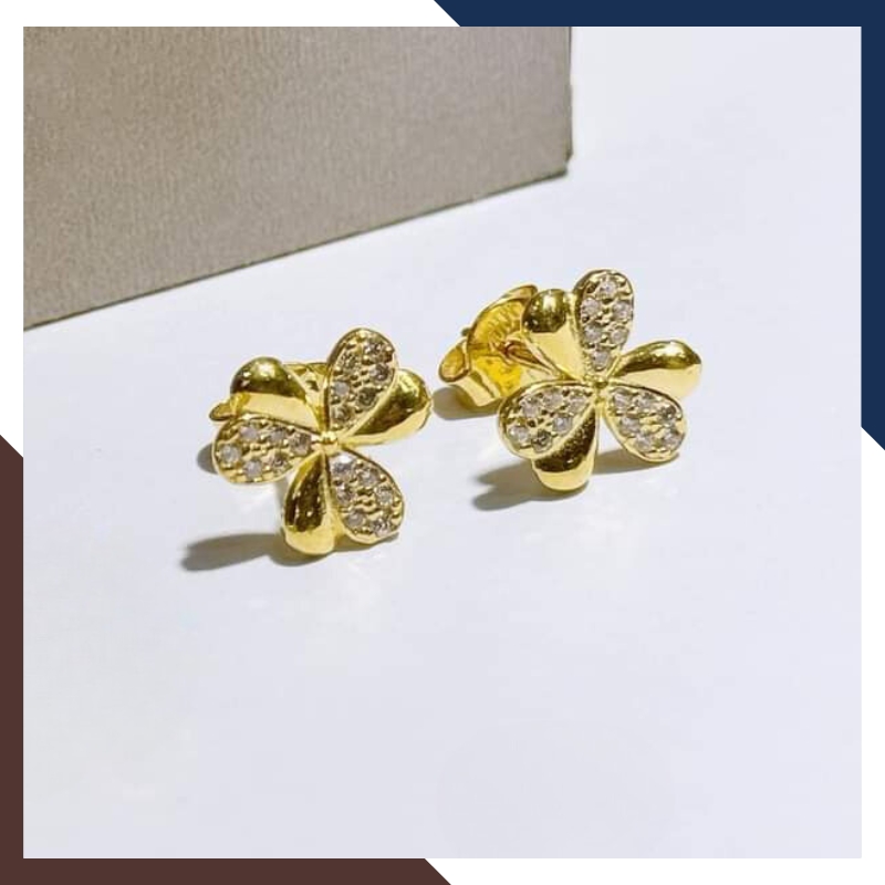 Bông Tai Cỏ 3 Lá Vàng Tây 10k Cho Nữ Đẹp BTV148