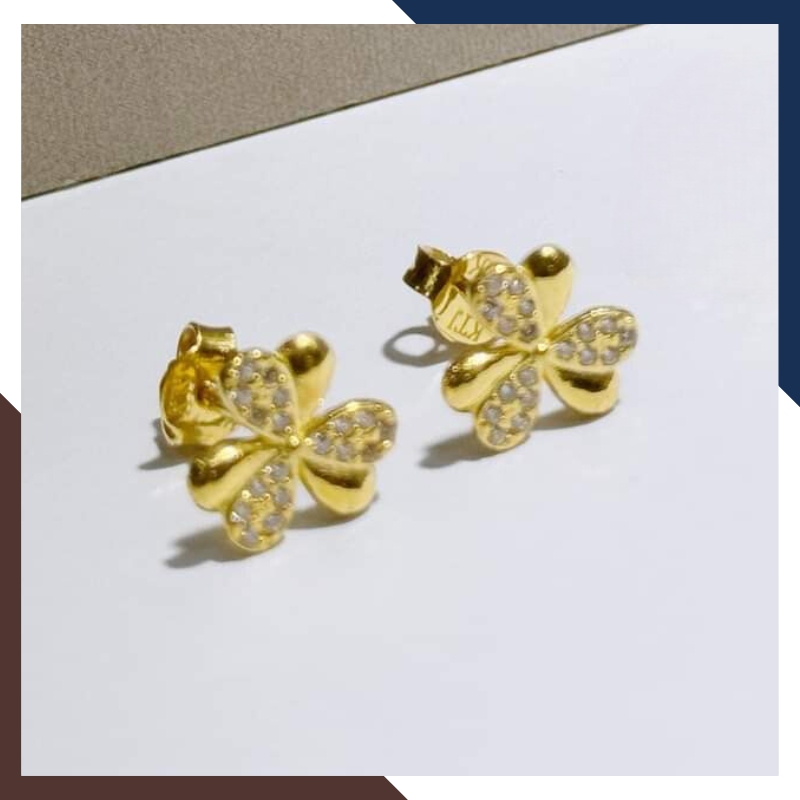 Bông Tai Cỏ 3 Lá Vàng Tây 10k Cho Nữ Đẹp BTV148