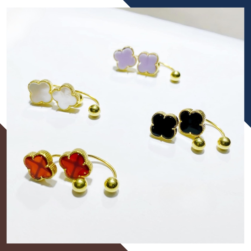 Bông Tai Cỏ 4 Lá Vàng Tây 10k BTV212