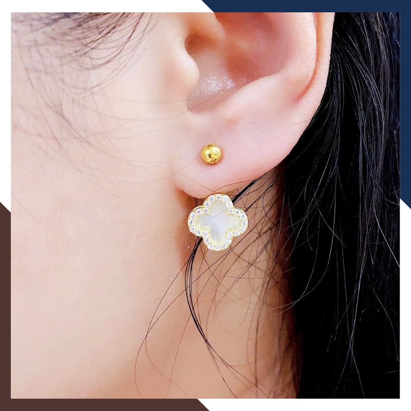 Bông Tai Cỏ 4 Lá Vàng Tây 10k BTV212