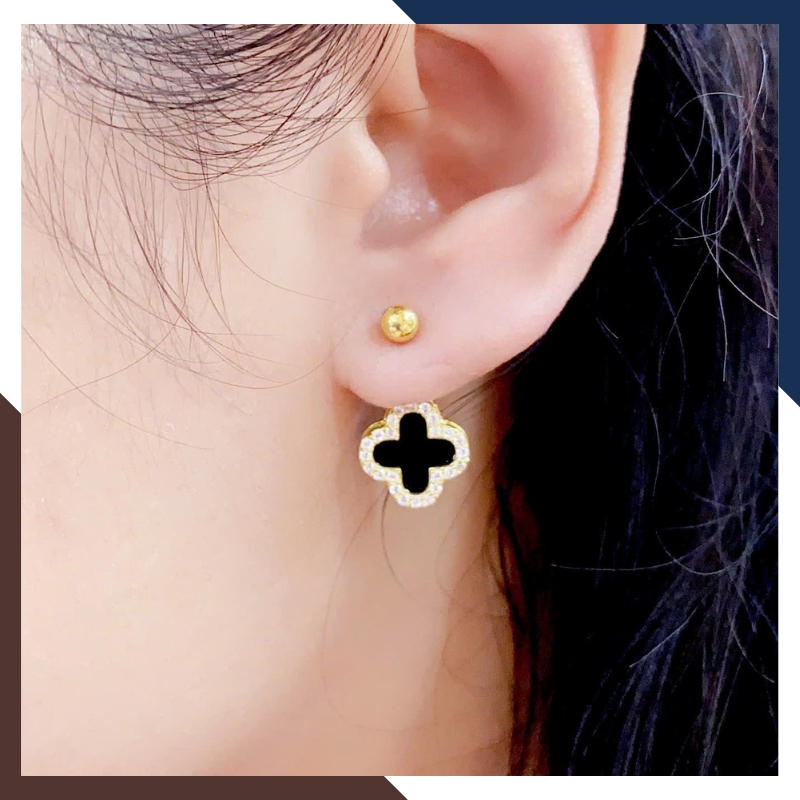 Bông Tai Cỏ 4 Lá Vàng Tây 10k BTV212