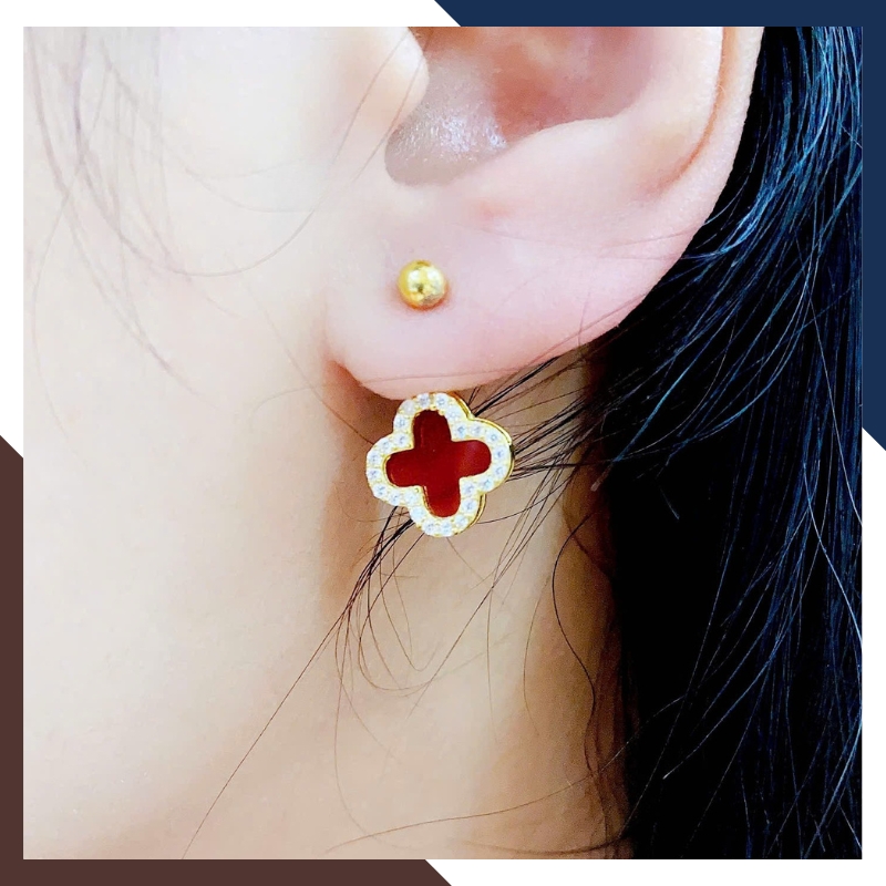 Bông Tai Cỏ 4 Lá Vàng Tây 10k BTV212