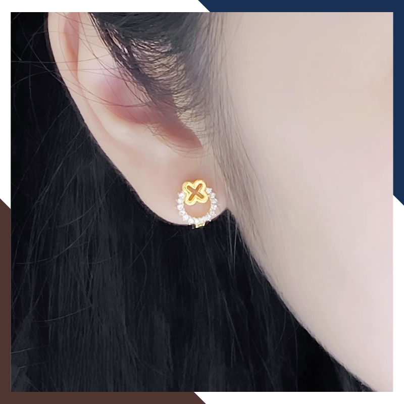 Bông Tai Cỏ 4 Lá Vàng Tây 10k BTV216