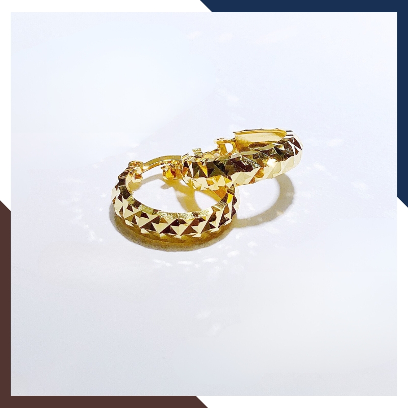 Bông tai vàng nữ tròn to phay cạnh trẻ trung S111315 | vàng tây 10k