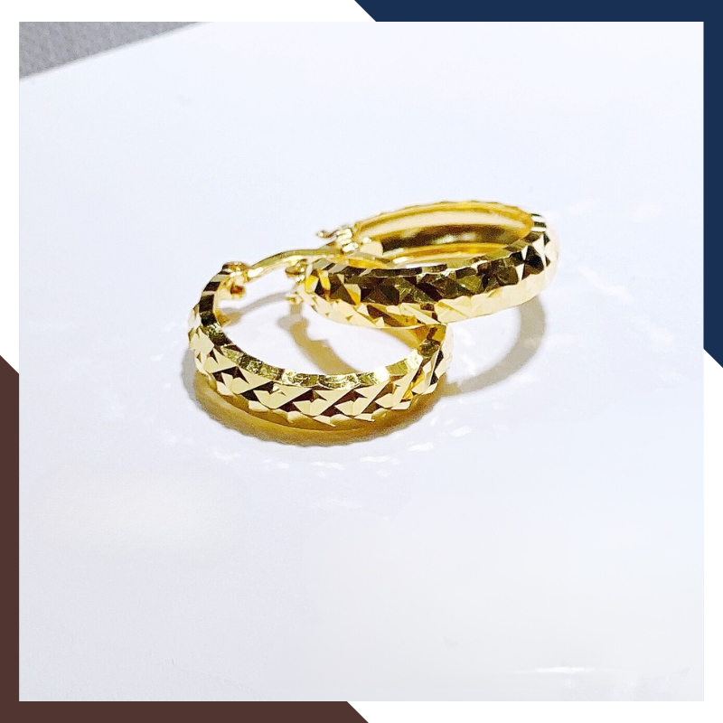 Bông tai vàng nữ tròn to phay cạnh trẻ trung S111315 | vàng tây 10k