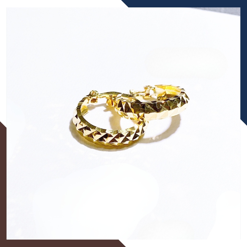 Bông tai vàng nữ tròn to phay cạnh trẻ trung S111315 | vàng tây 10k