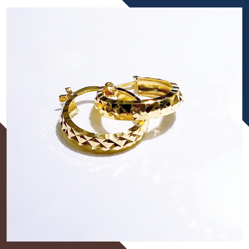 Bông tai vàng nữ tròn to phay cạnh trẻ trung S111315 | vàng tây 10k