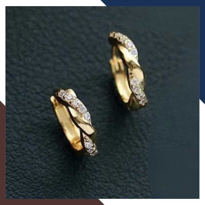 Bông tai khuyên tròn vàng tây 10k kiểu xoắn đính đá ôm sát tai cho nữ đẹp mã TL36