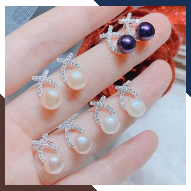 Bông Tai Ngọc Trai Đen, Trắng, Hồng, Tím BTNT137 | Ngọc Trai Nước Ngọt