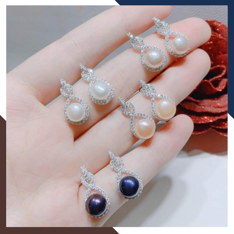 Bông Tai Ngọc Trai Thật Bạc Đẹp Hình Vô Cực BTNT125