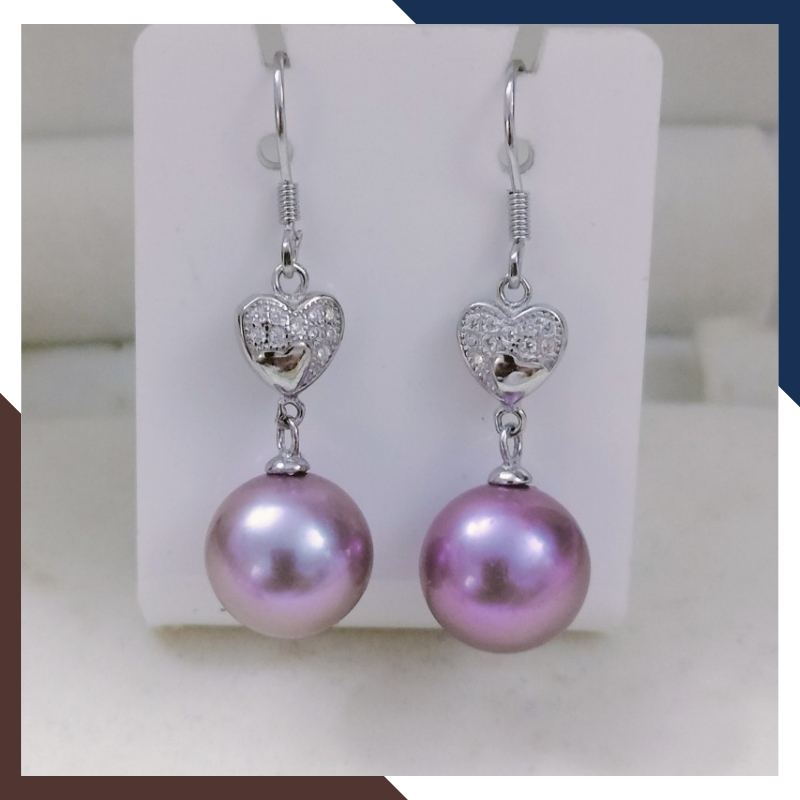 Bông Tai Ngọc Trai Thật Màu Tím BTNT109 Dáng Dài Hiện Đại