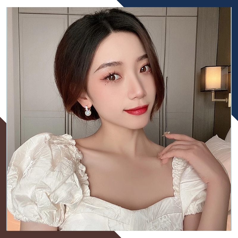 Bông tai ngọc trai vàng tây 10k kiểu khuyên tròn đeo sát tai trẻ trung cho nữ mã TL39T1112