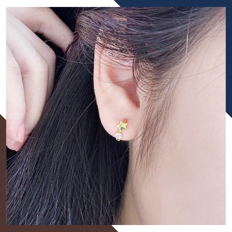 Bông tai vàng tây nữ 10k hình ngôi sao đính hột đá trắng trẻ trung TL30