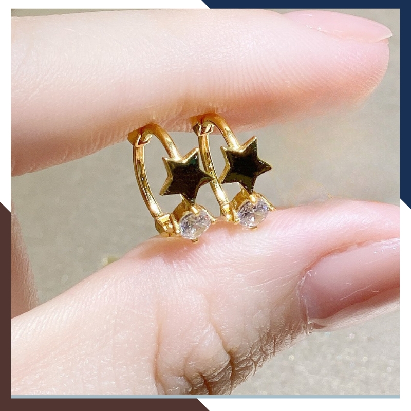 Bông tai vàng tây nữ 10k hình ngôi sao đính hột đá trắng trẻ trung TL30