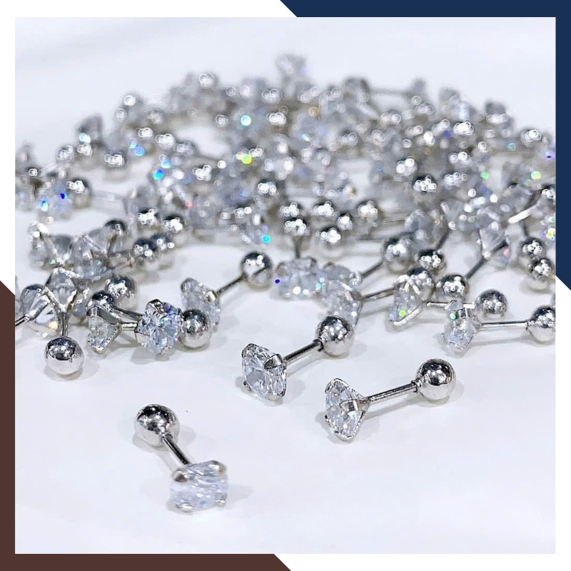 Bông Tai Nụ Đá Vàng Trắng 10k Cho Nữ BTV183