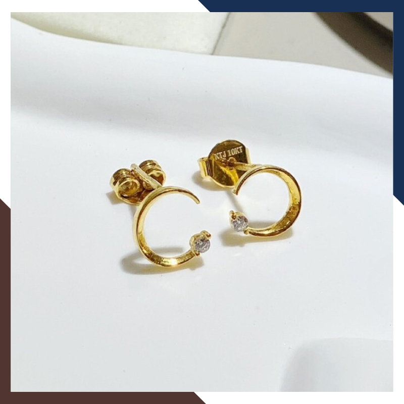 Bông tai mặt trăng khuyết vàng tây 10k đính đá nhỏ xinh cho nữ đẹp mã TL32