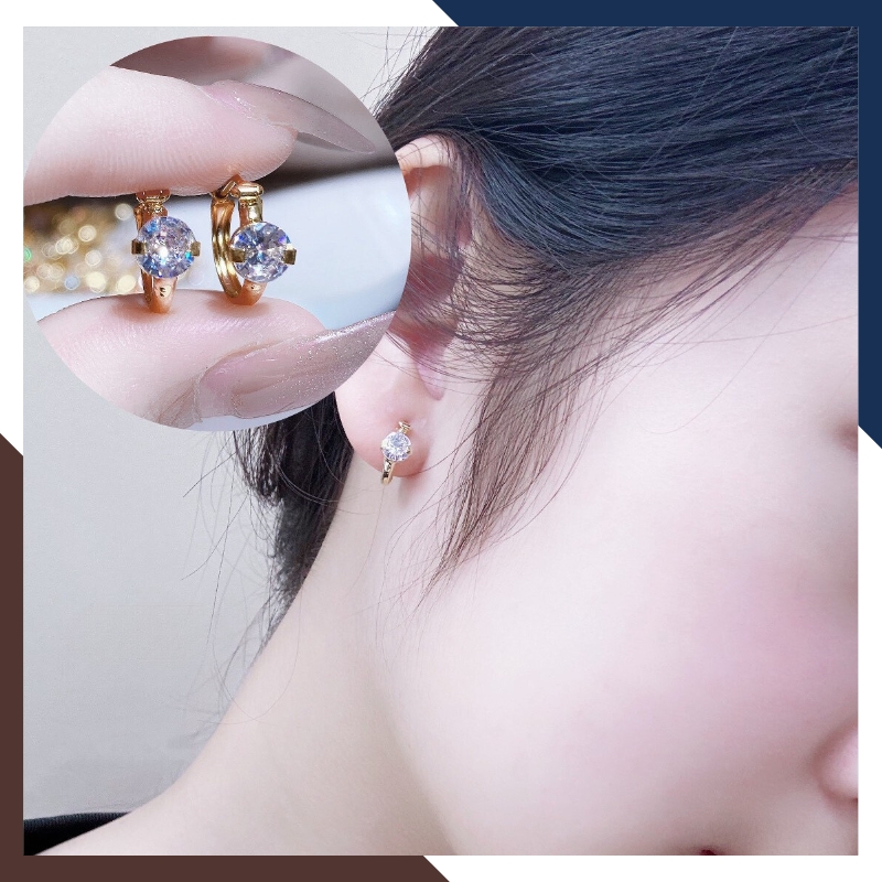 Bông tai tròn vàng tây 10k đeo sát tai đính đá màu đỏ, tím, trắng trẻ trung mới đẹp cho nữ mã TL22