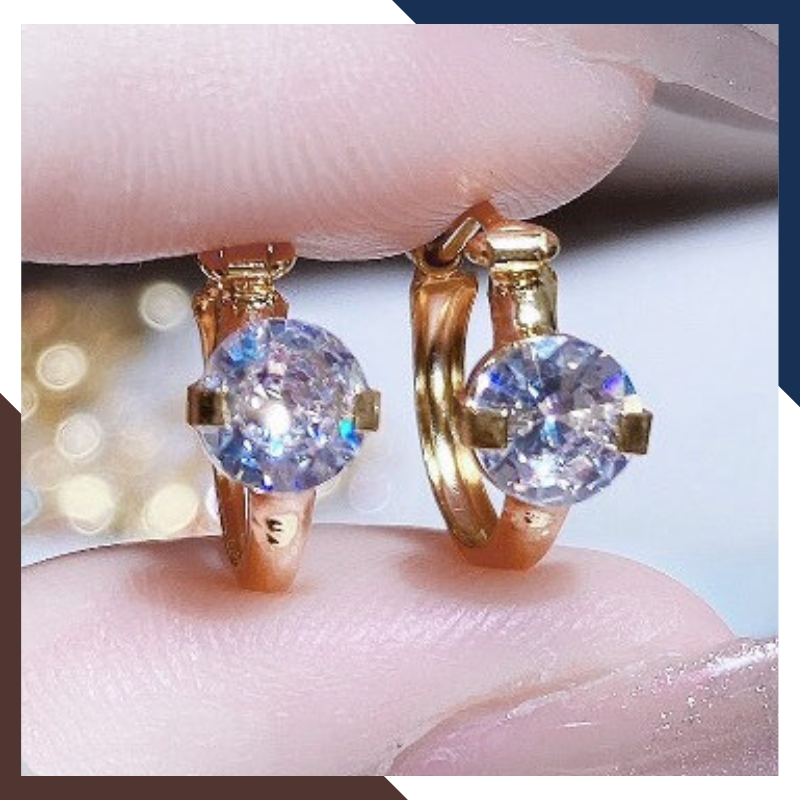 Bông tai tròn vàng tây 10k đeo sát tai đính đá màu đỏ, tím, trắng trẻ trung mới đẹp cho nữ mã TL22