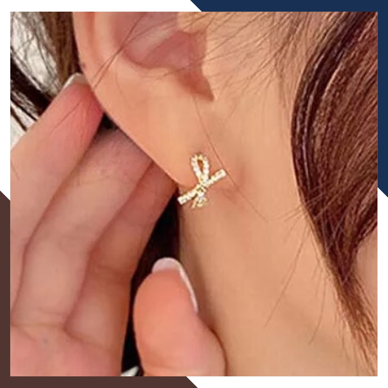 Bông tai tròn vàng tây 10k hình nơ trẻ trung mới đẹp cho nữ mã TL37