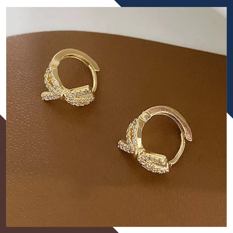 Bông tai tròn vàng tây 10k hình nơ trẻ trung mới đẹp cho nữ mã TL37