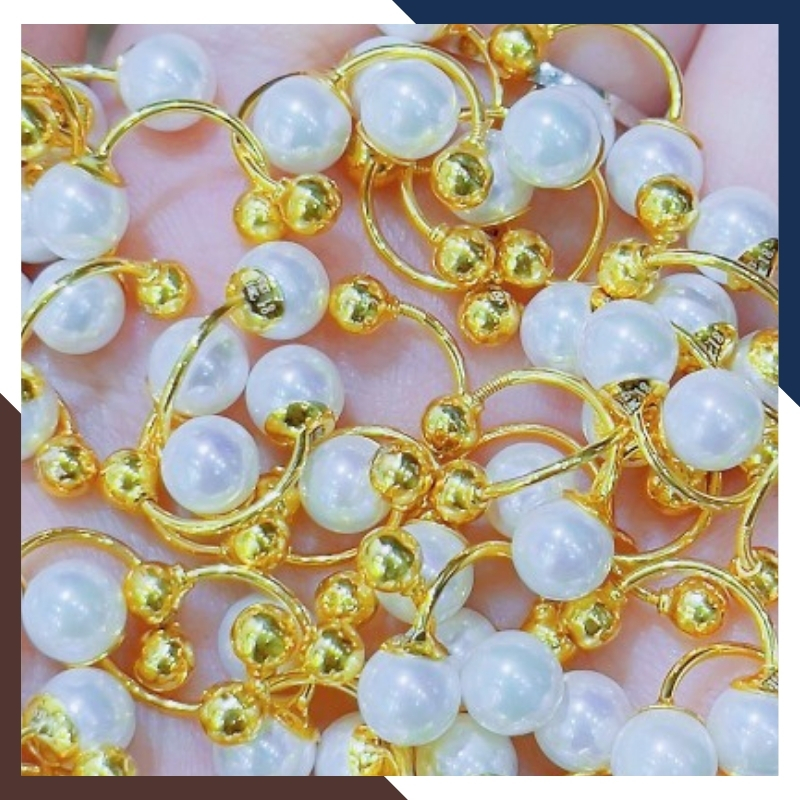 Bông tai vàng tây 10k đính ngọc trai thật dáng cong trẻ trung cho nữ mã 1p8TT89