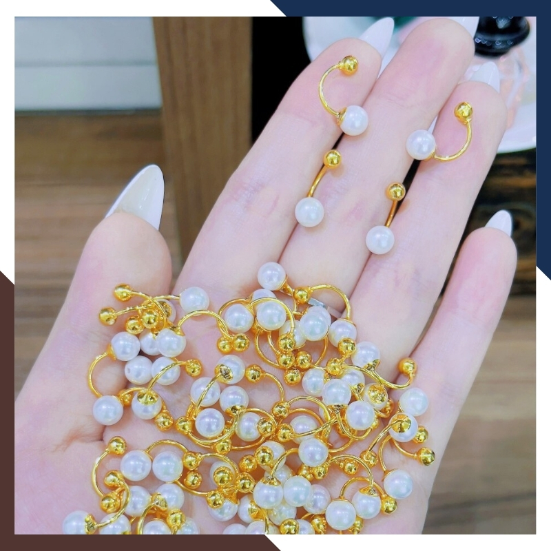 Bông tai vàng tây 10k đính ngọc trai thật dáng cong trẻ trung cho nữ mã 1p8TT89