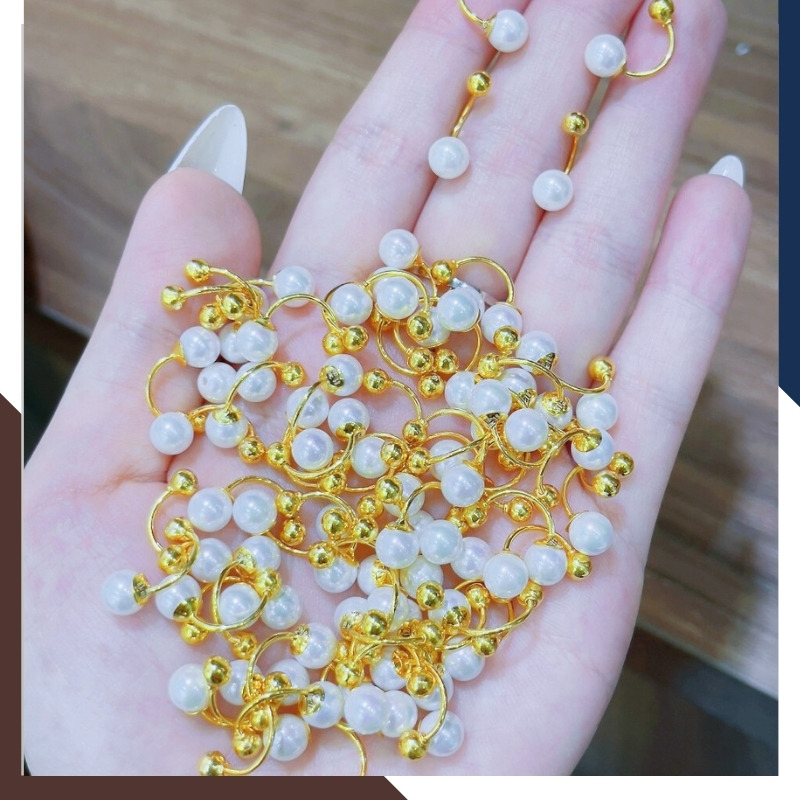 Bông tai vàng tây 10k đính ngọc trai thật dáng cong trẻ trung cho nữ mã 1p8TT89