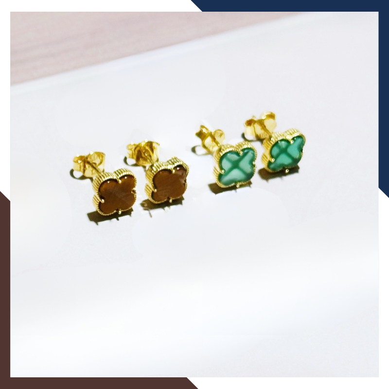 Bông tai cỏ 4 lá vàng tây 10k màu đen đỏ hồng trắng mã TL36