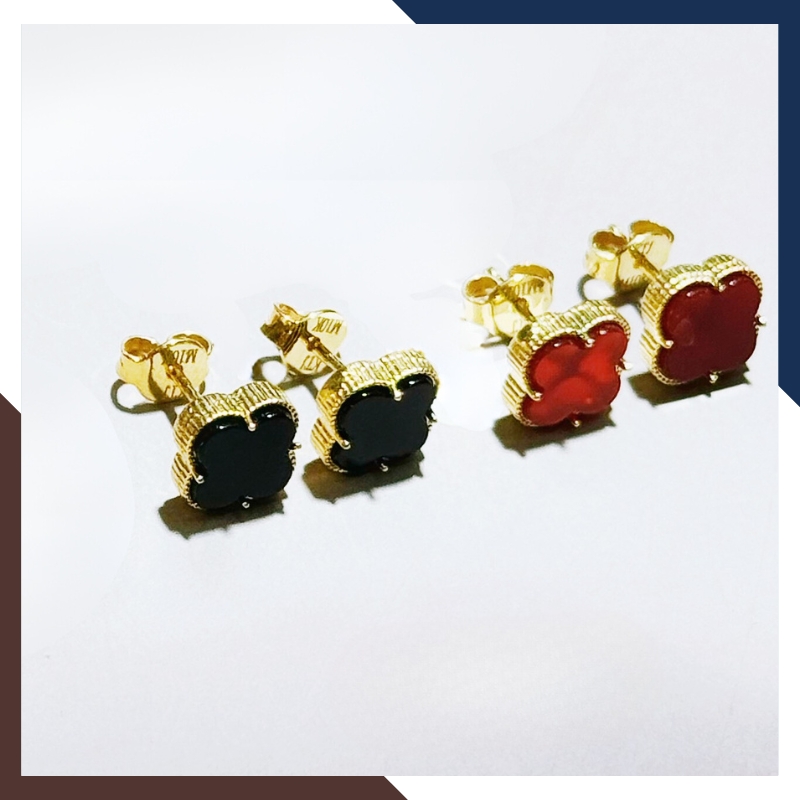 Bông tai cỏ 4 lá vàng tây 10k màu đen đỏ hồng trắng mã TL36