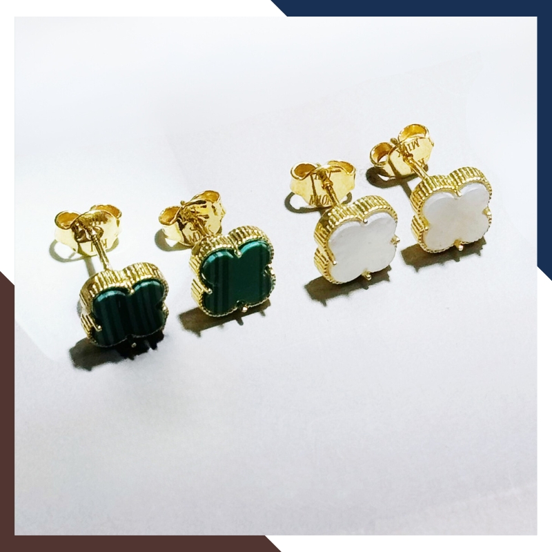 Bông tai cỏ 4 lá vàng tây 10k màu đen đỏ hồng trắng mã TL36