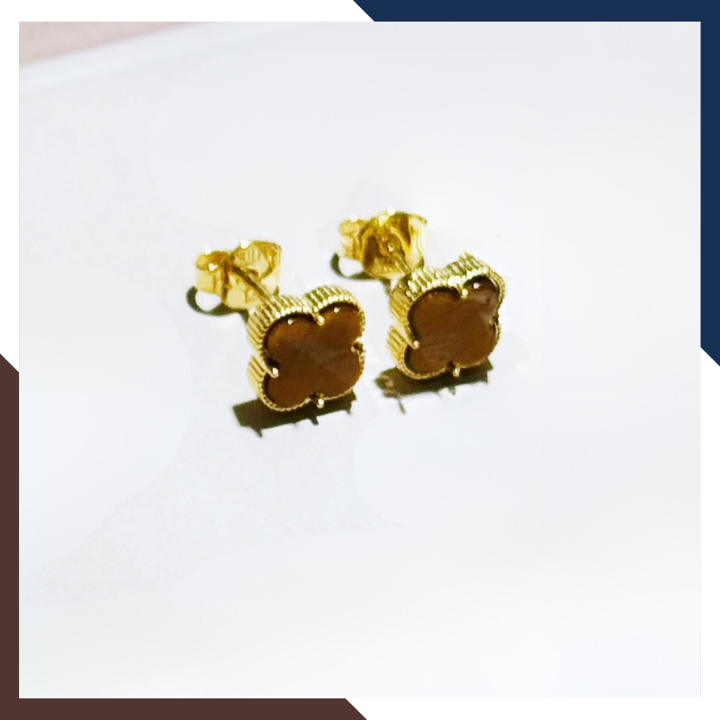 Bông tai cỏ 4 lá vàng tây 10k màu đen đỏ hồng trắng mã TL36